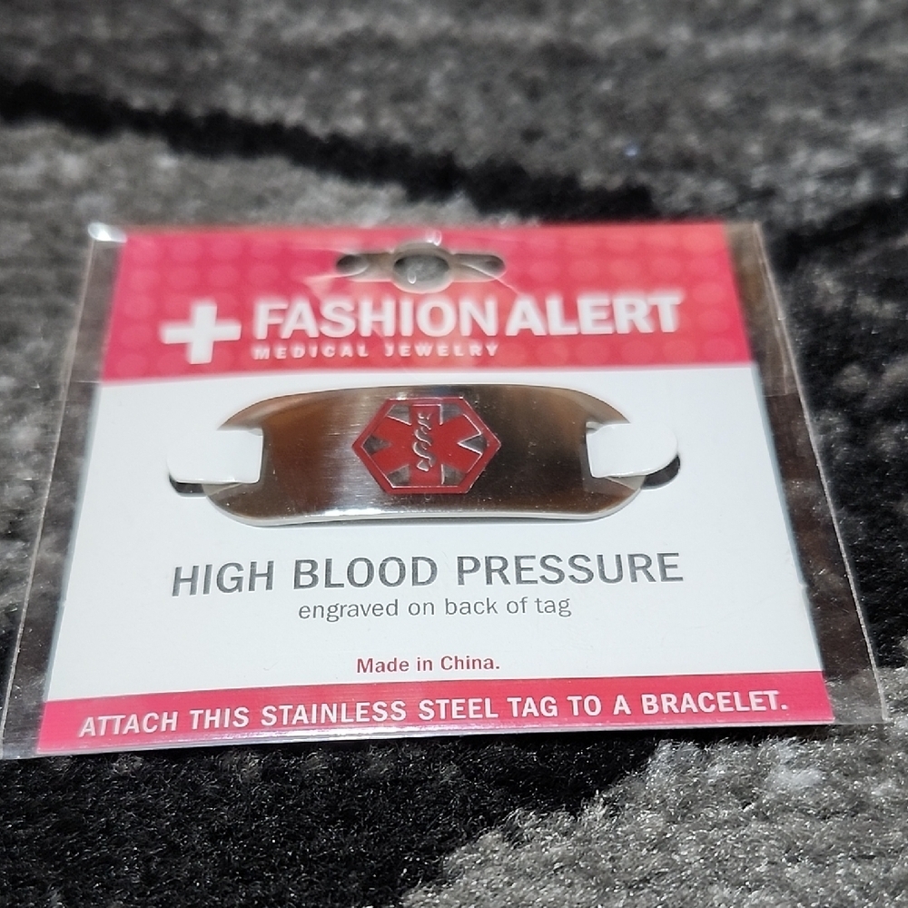 FASHION ALERT ENGRAVED HIGH BLOOD PRESSURE MEDICAL ID TAG STAINLESS STEEL
